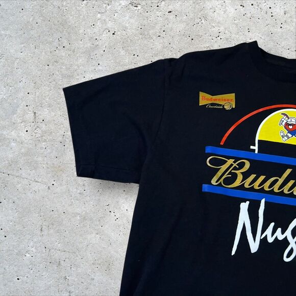 Mitchell & Ness Budweiser Denver Nuggets T-Shirt Sz L Black Courtside NBA Retro - Picture 5 of 10